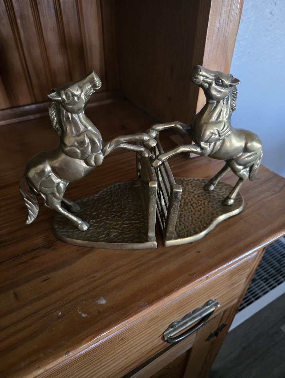 Vintage Cast Brass Horse & Fence Bookends – Matching Pair- Equestrian Decor
